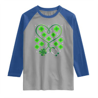 Funny Nurse St Patricks Day Raglan Shirt Nursing Stethoscope Green Clover Shamrock