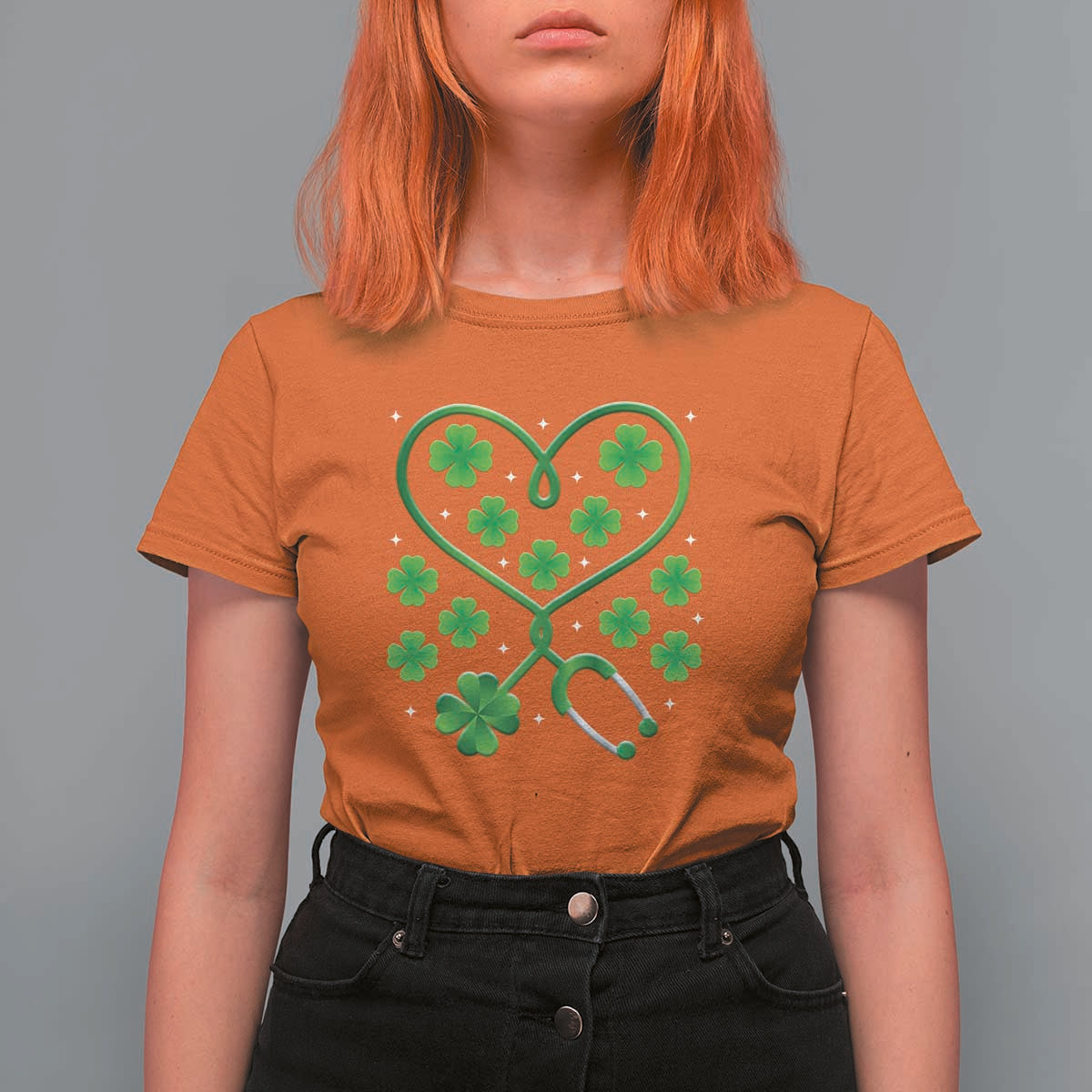 Funny Nurse St Patricks Day T Shirt For Women Nursing Stethoscope Green Clover Shamrock - Wonder Print Shop