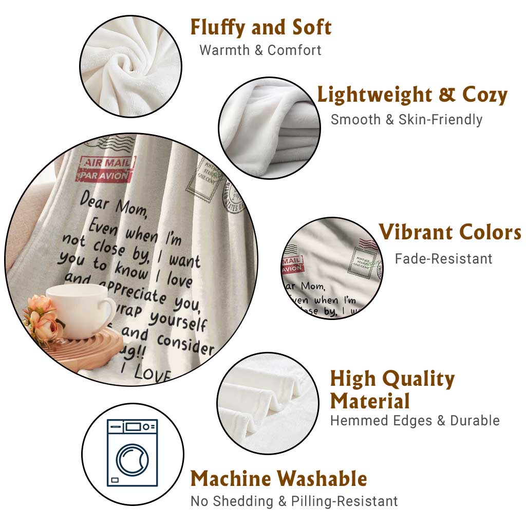 Airmail Letter Dear Mom Throw Blanket Long Distance Hug Meaningful Mother's Day