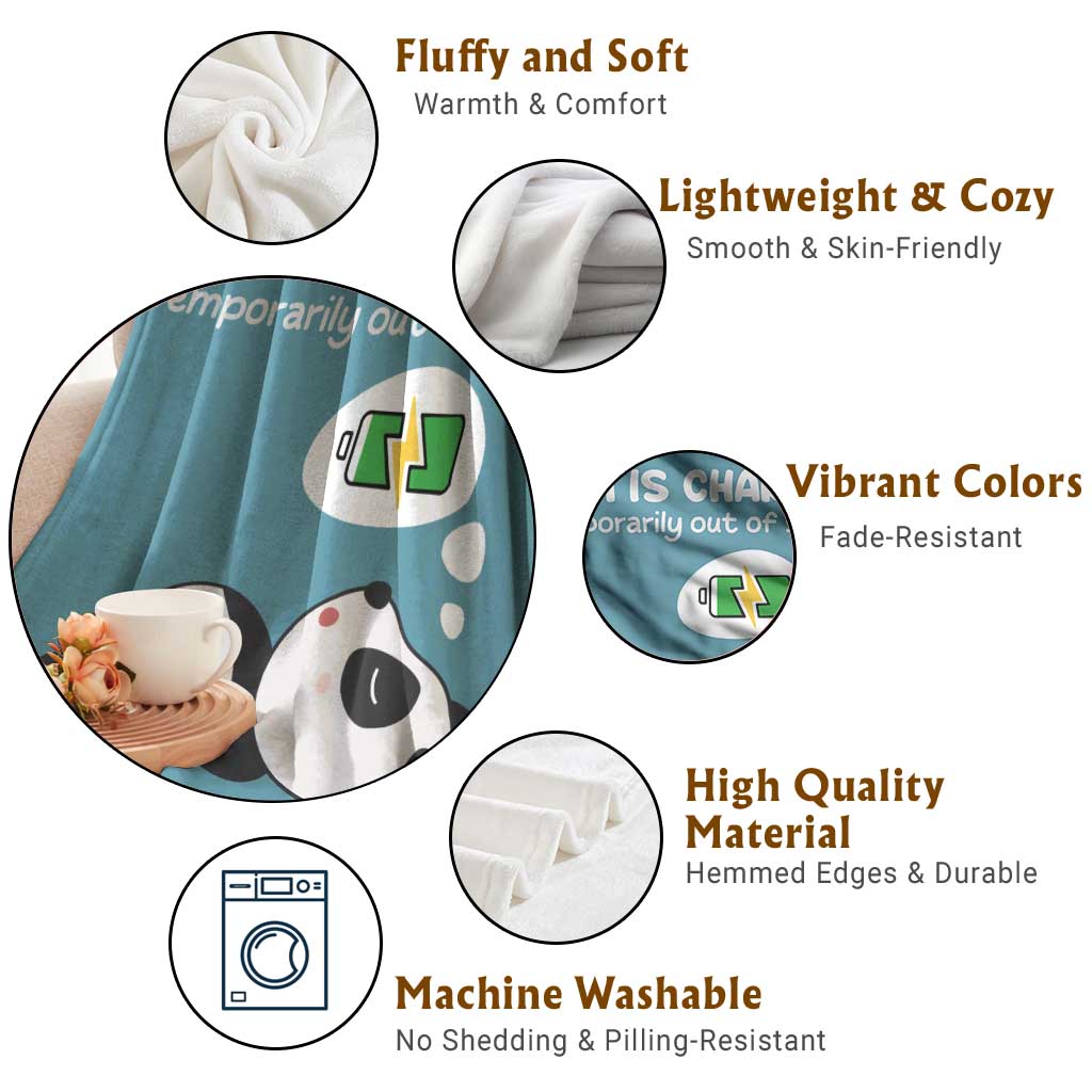 Funny Panda Mom Energy Throw Blanket Mom Is Charging Temporarily Out Of Service Mother's Day Gag Gift