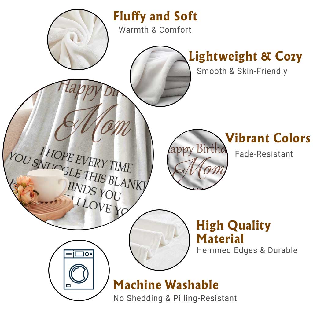 Happy Birthday Mom Floral Throw Blanket Loving Messages Gift for Mother's Day Birthday