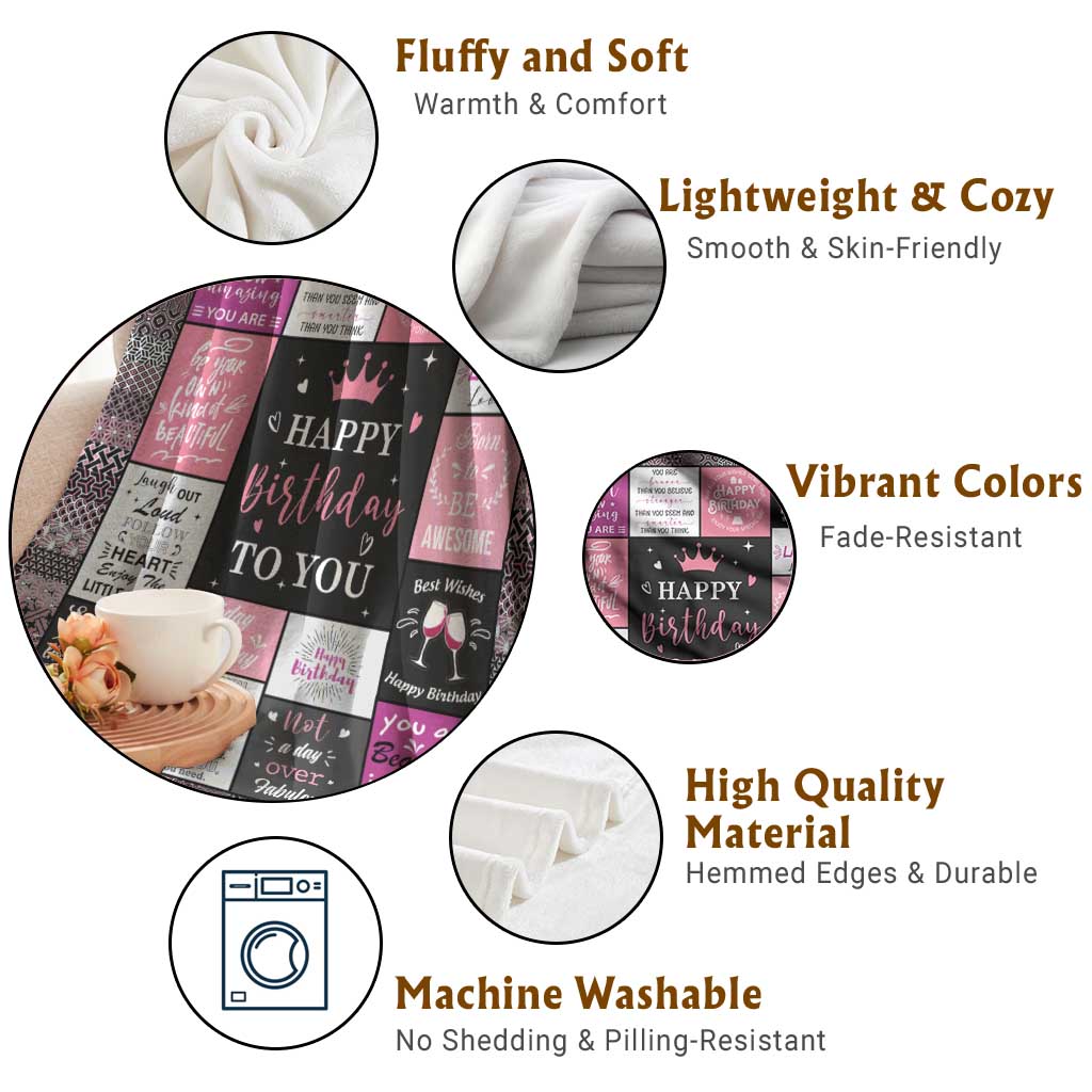 Happy Birthday Quilt Printing Throw Blanket Love Messages Inspirational Birthday Gift for Girls Women