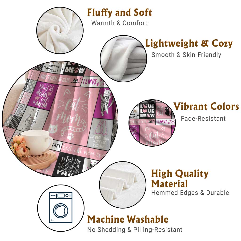 Cute Cat Mom Throw Blanket Funny Pet Mom Appreciation Cats Lover Gift