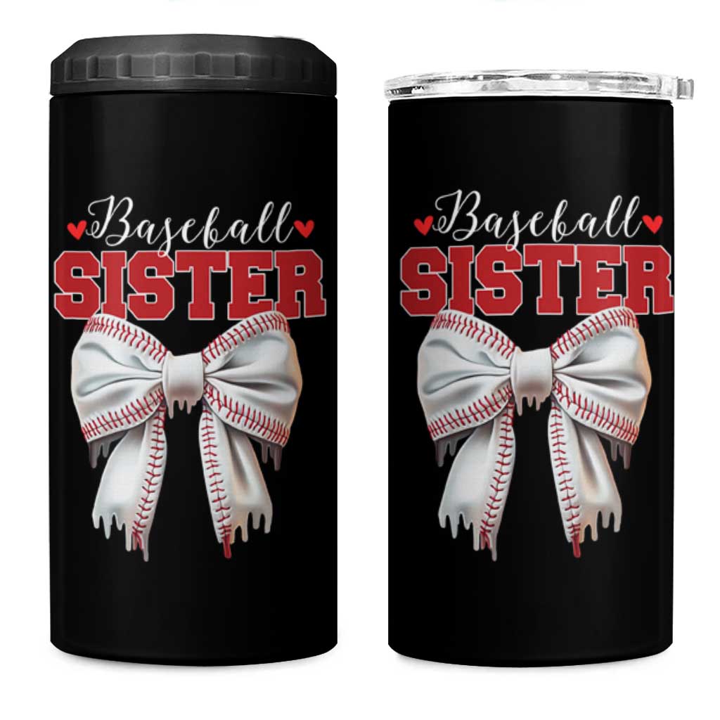 Baseball Sister 4 in 1 Can Cooler Tumbler Soft Ball Game Day Dripping Ice Cream Coquette Bow