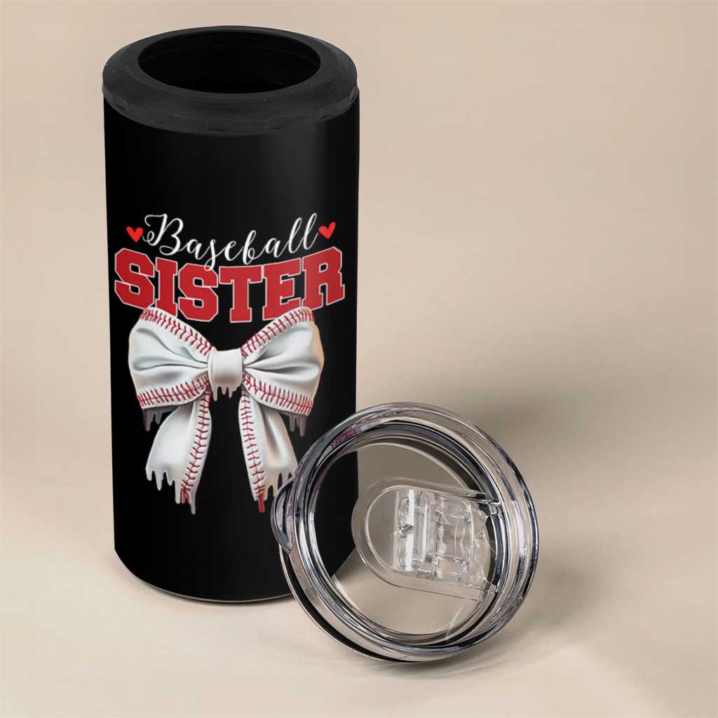 Baseball Sister 4 in 1 Can Cooler Tumbler Soft Ball Game Day Dripping Ice Cream Coquette Bow