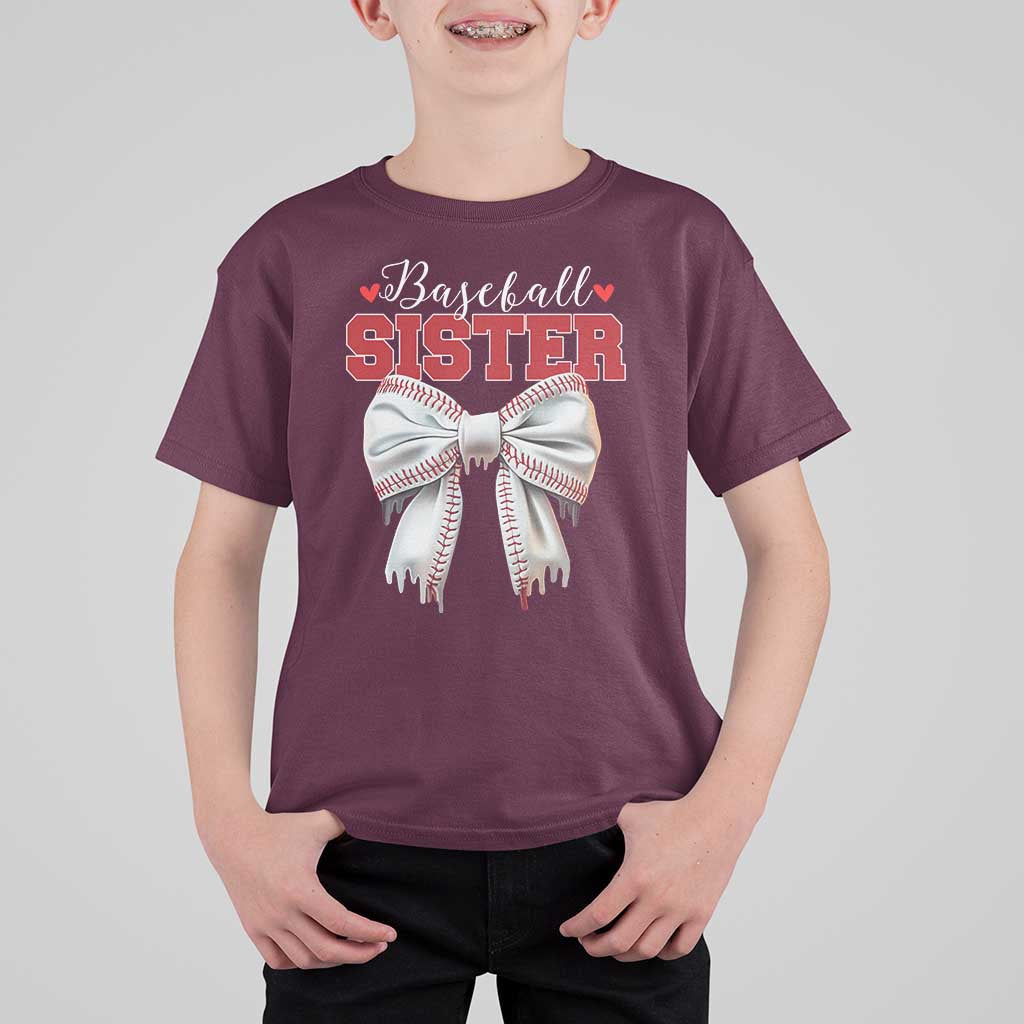 Baseball Sister T Shirt For Kid Soft Ball Game Day Dripping Ice Cream Coquette Bow