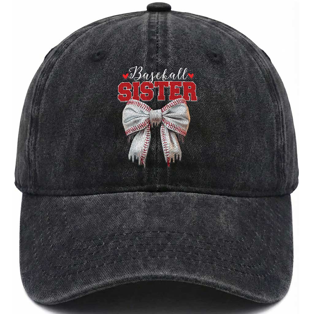 Baseball Sister Washed Cotton Baseball Cap Soft Ball Game Day Dripping Ice Cream Coquette Bow