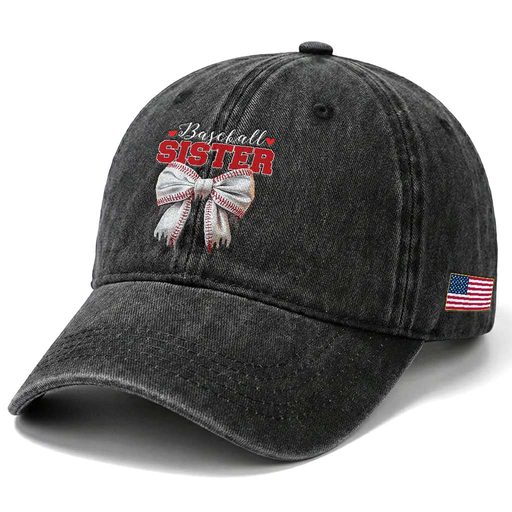 Baseball Sister Washed Cotton Baseball Cap Soft Ball Game Day Dripping Ice Cream Coquette Bow