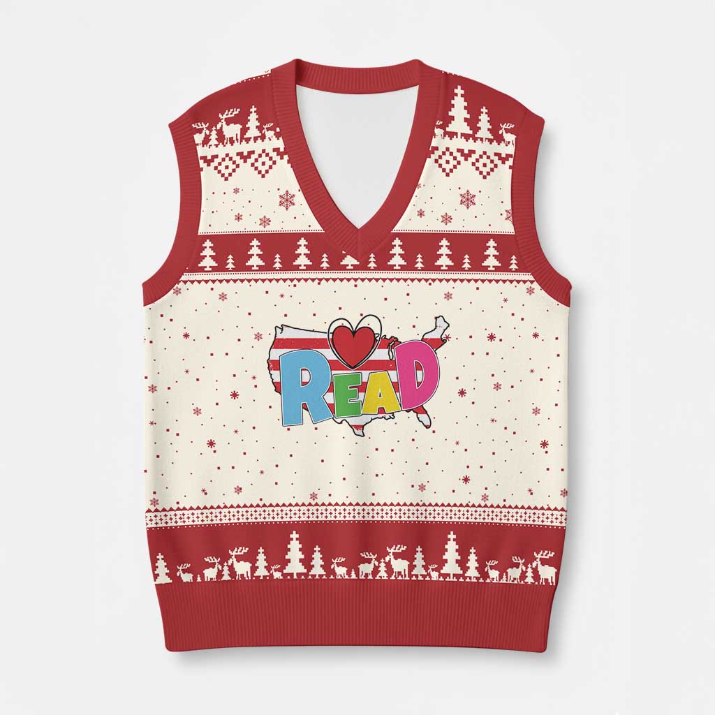 Read Lover America Map V-Neck Knit Sweater Vest National Reading Month Bookish Book Lovers - Wonder Print Shop