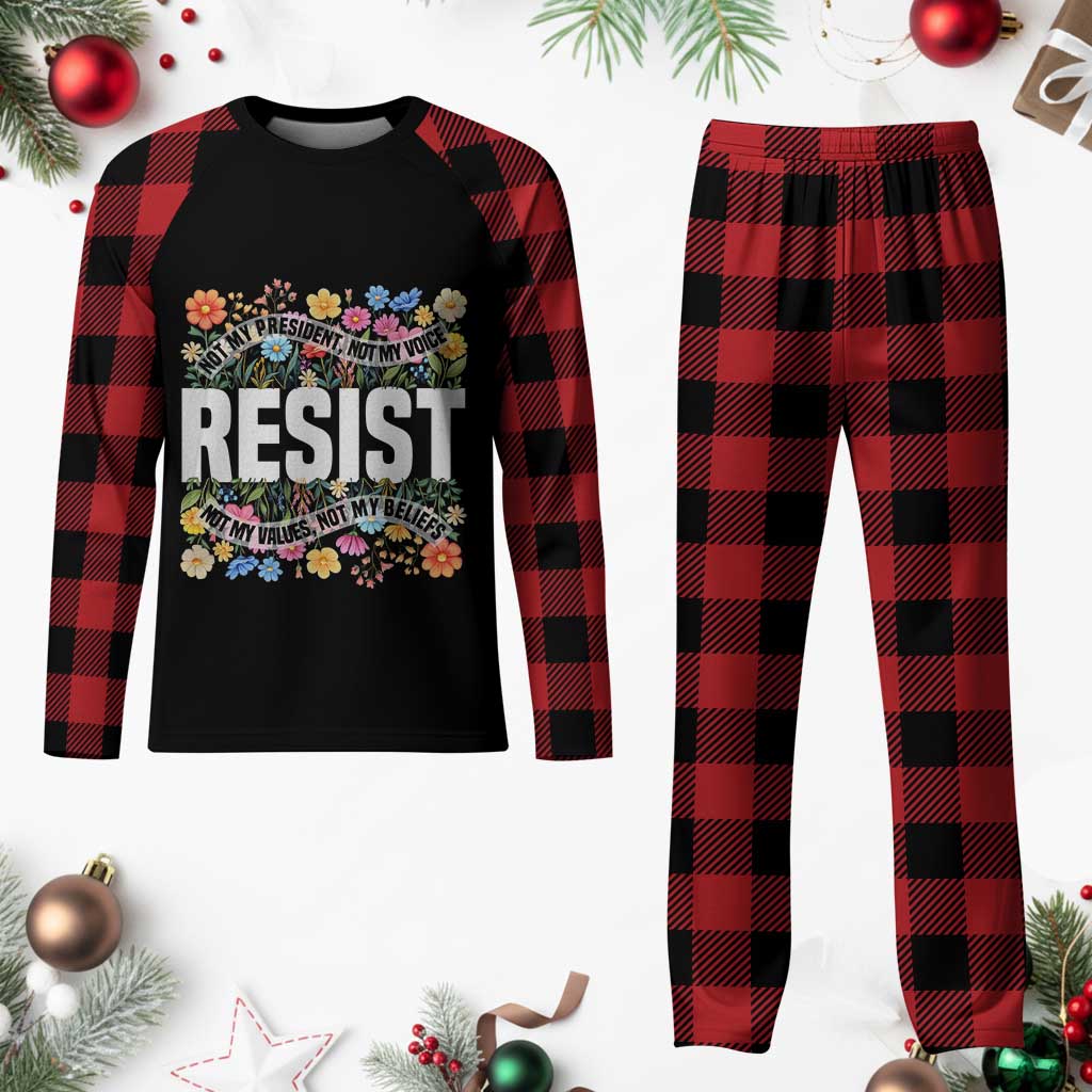 Floral Resist Plaid Pajama Set Not My President Not My Voice Not My Values Not My Beliefs - Wonder Print Shop