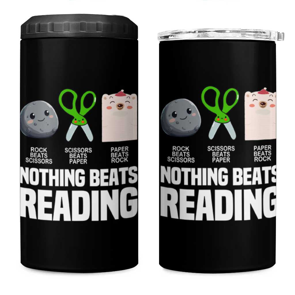 Nothing Beats Reading 4 in 1 Can Cooler Tumbler Rock Paper Scissors Read Book Lovers