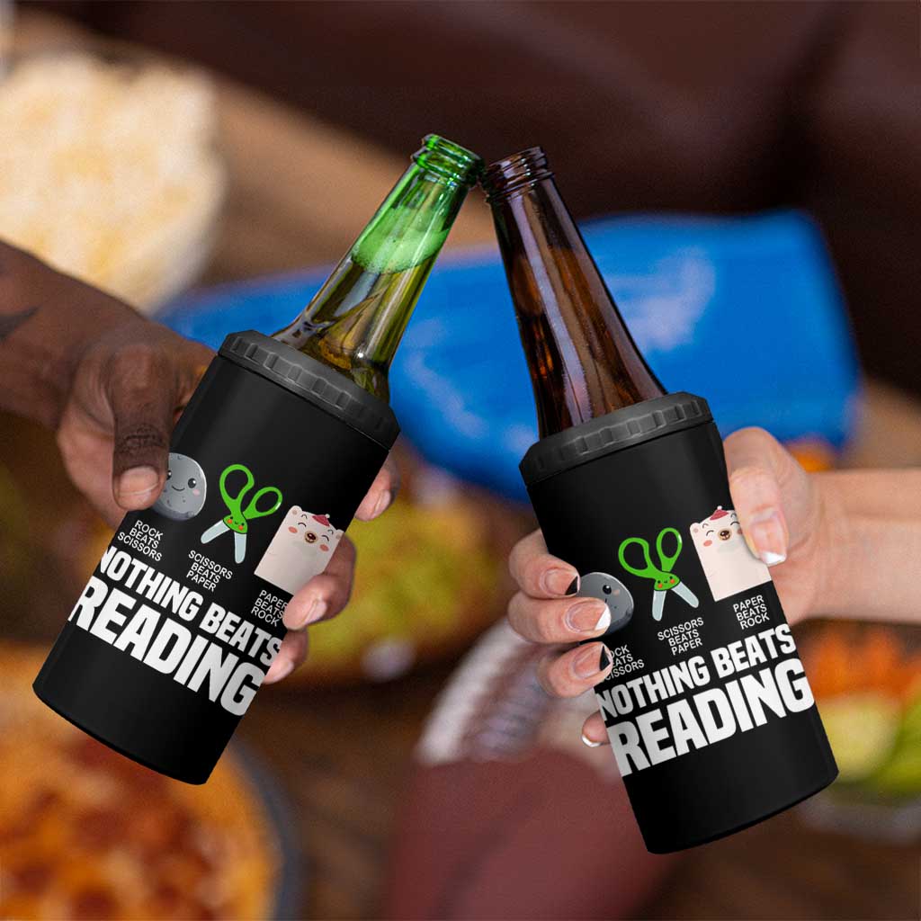 Nothing Beats Reading 4 in 1 Can Cooler Tumbler Rock Paper Scissors Read Book Lovers
