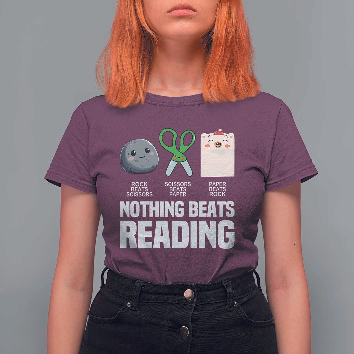 Nothing Beats Reading T Shirt For Women Rock Paper Scissors Read Book Lovers