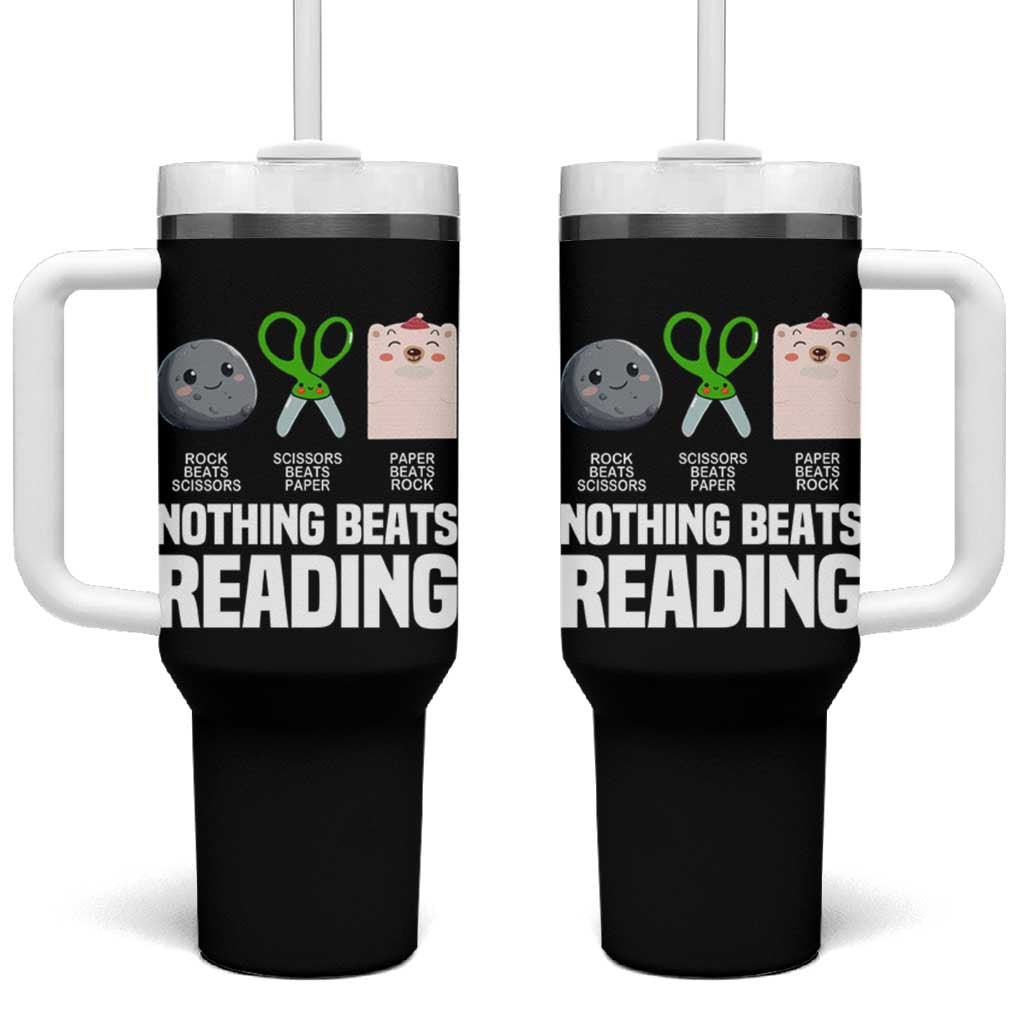 Nothing Beats Reading Tumbler With Handle Rock Paper Scissors Read Book Lovers