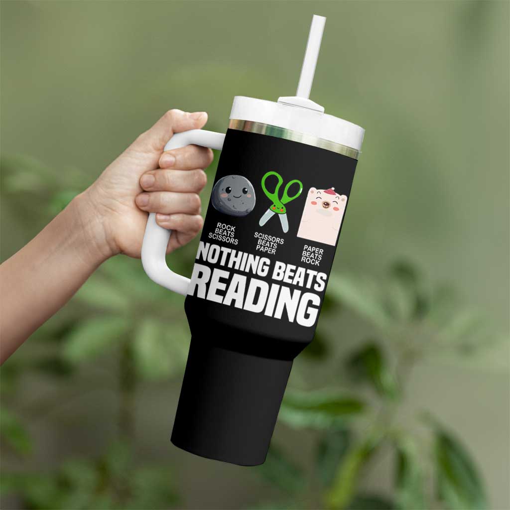 Nothing Beats Reading Tumbler With Handle Rock Paper Scissors Read Book Lovers