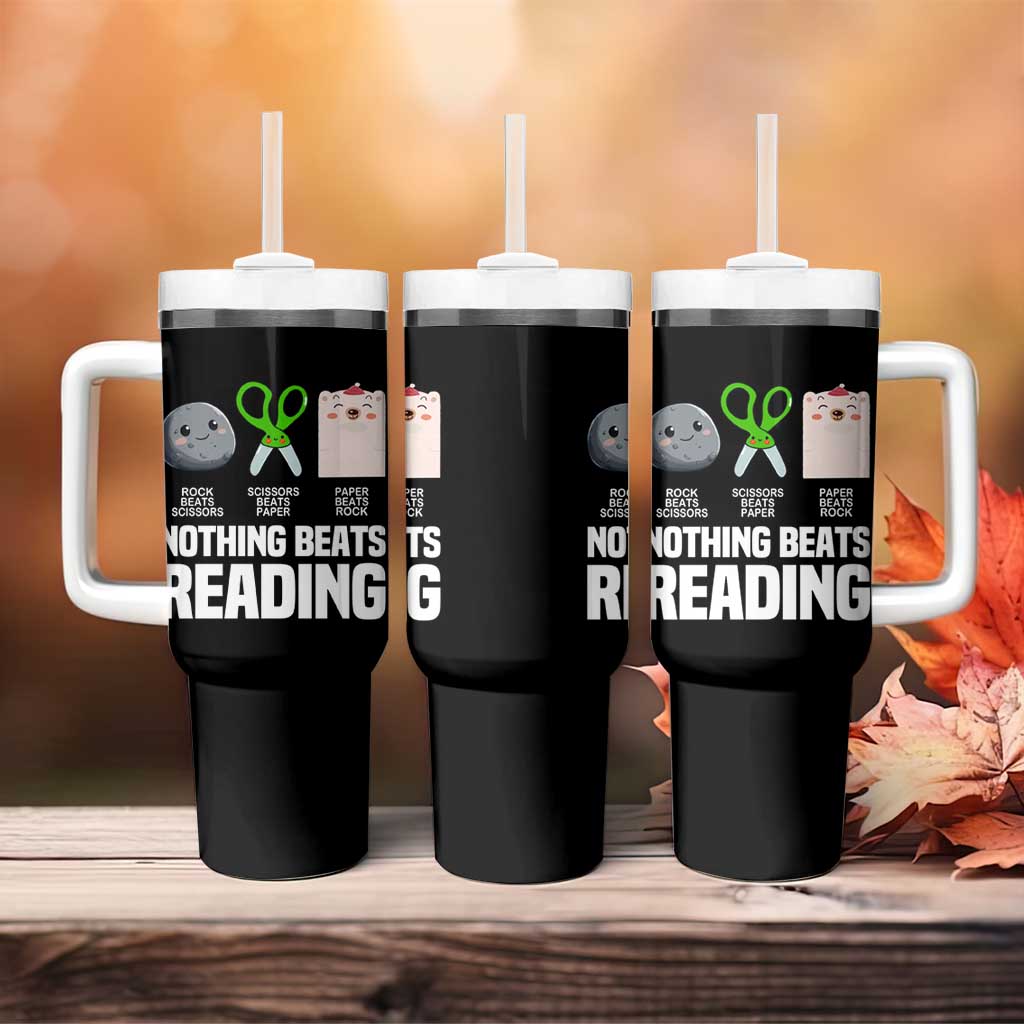 Nothing Beats Reading Tumbler With Handle Rock Paper Scissors Read Book Lovers
