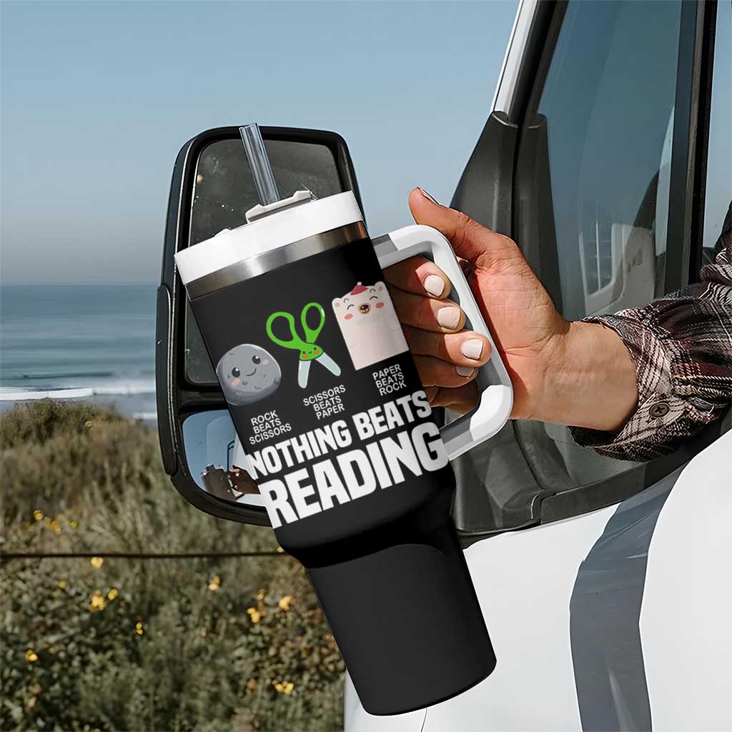 Nothing Beats Reading Tumbler With Handle Rock Paper Scissors Read Book Lovers