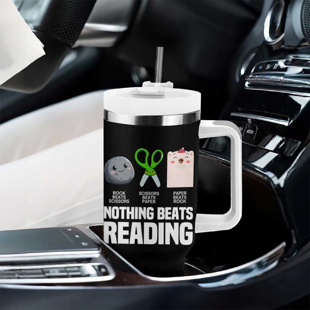 Nothing Beats Reading Tumbler With Handle Rock Paper Scissors Read Book Lovers