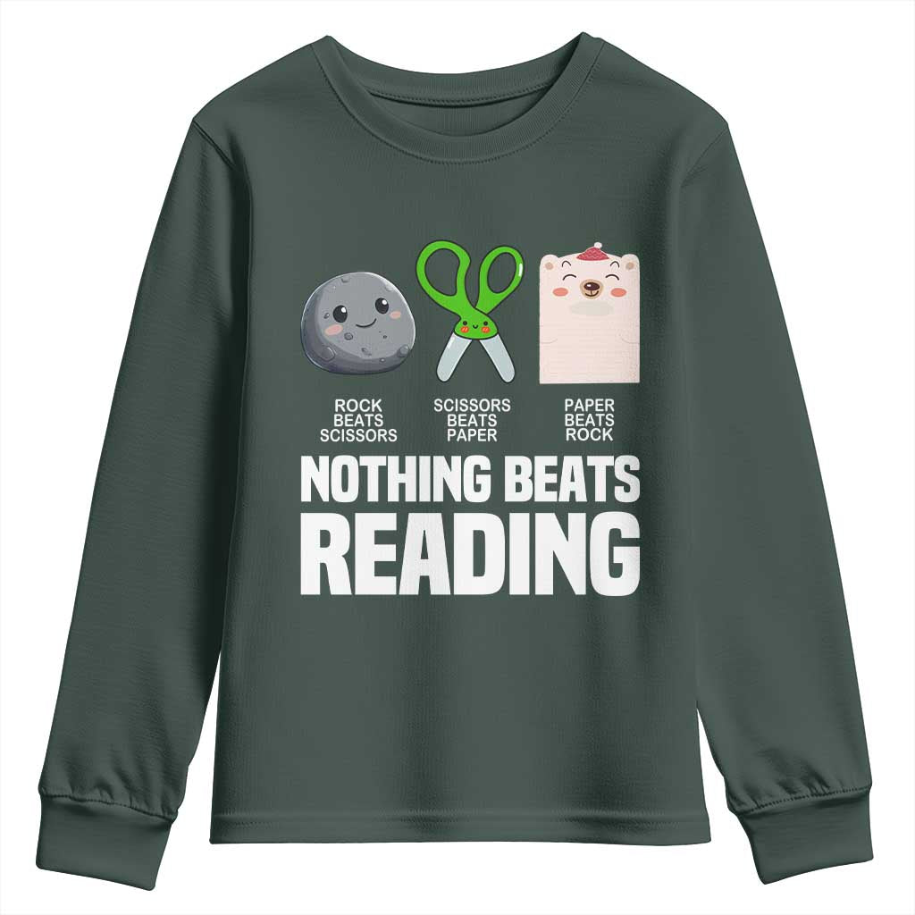 Nothing Beats Reading Youth Sweatshirt Rock Paper Scissors Read Book Lovers