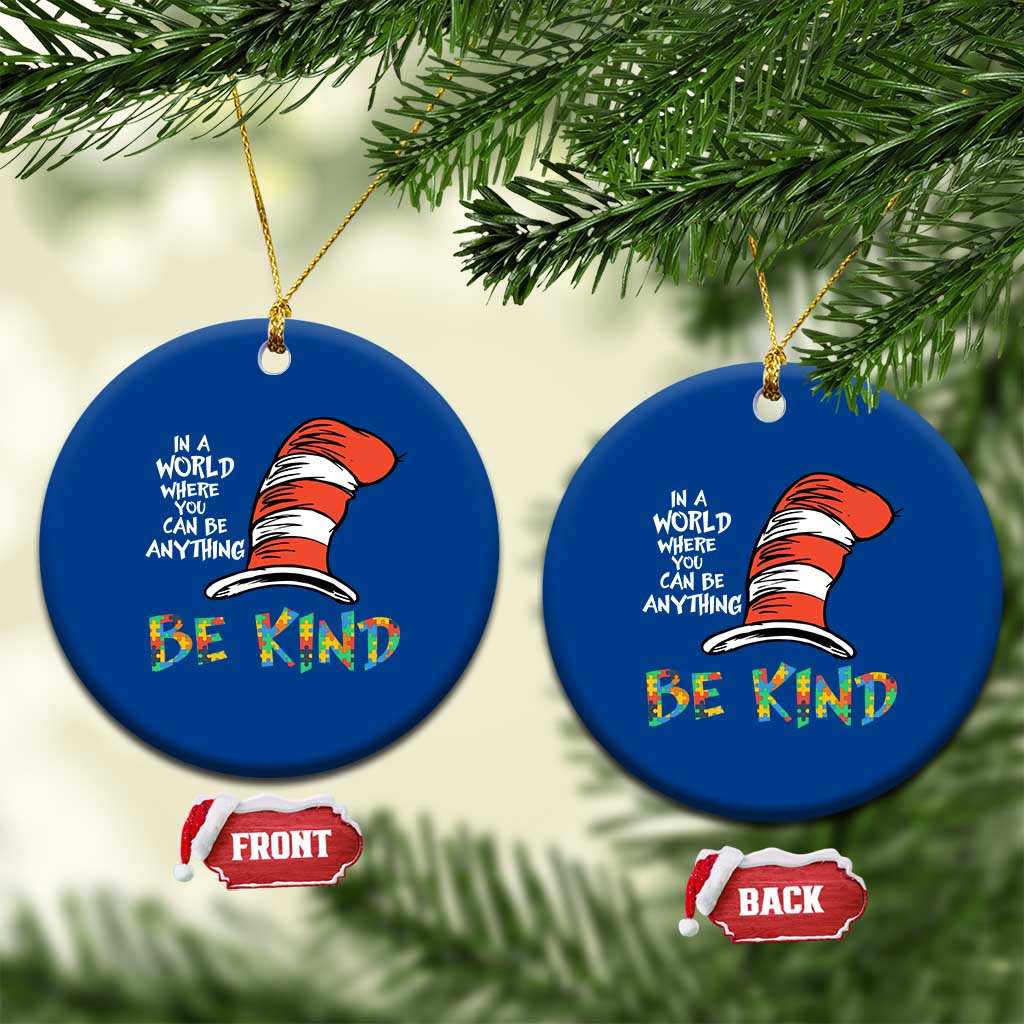 Autism Awareness Ceramic Ornament Why Fit In When You Were Born To Stand Out Cat In Hat - Wonder Print Shop