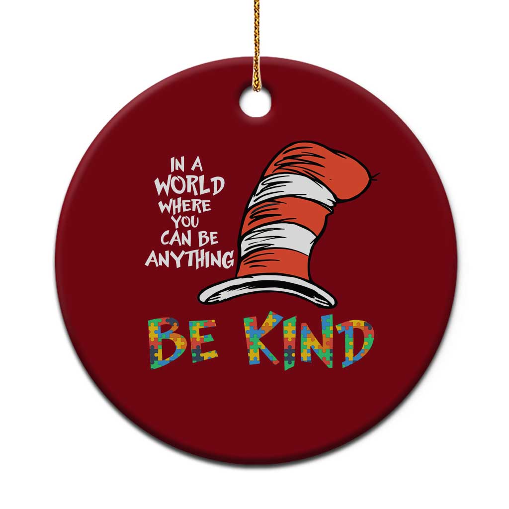 Autism Awareness Ceramic Ornament Why Fit In When You Were Born To Stand Out Cat In Hat - Wonder Print Shop