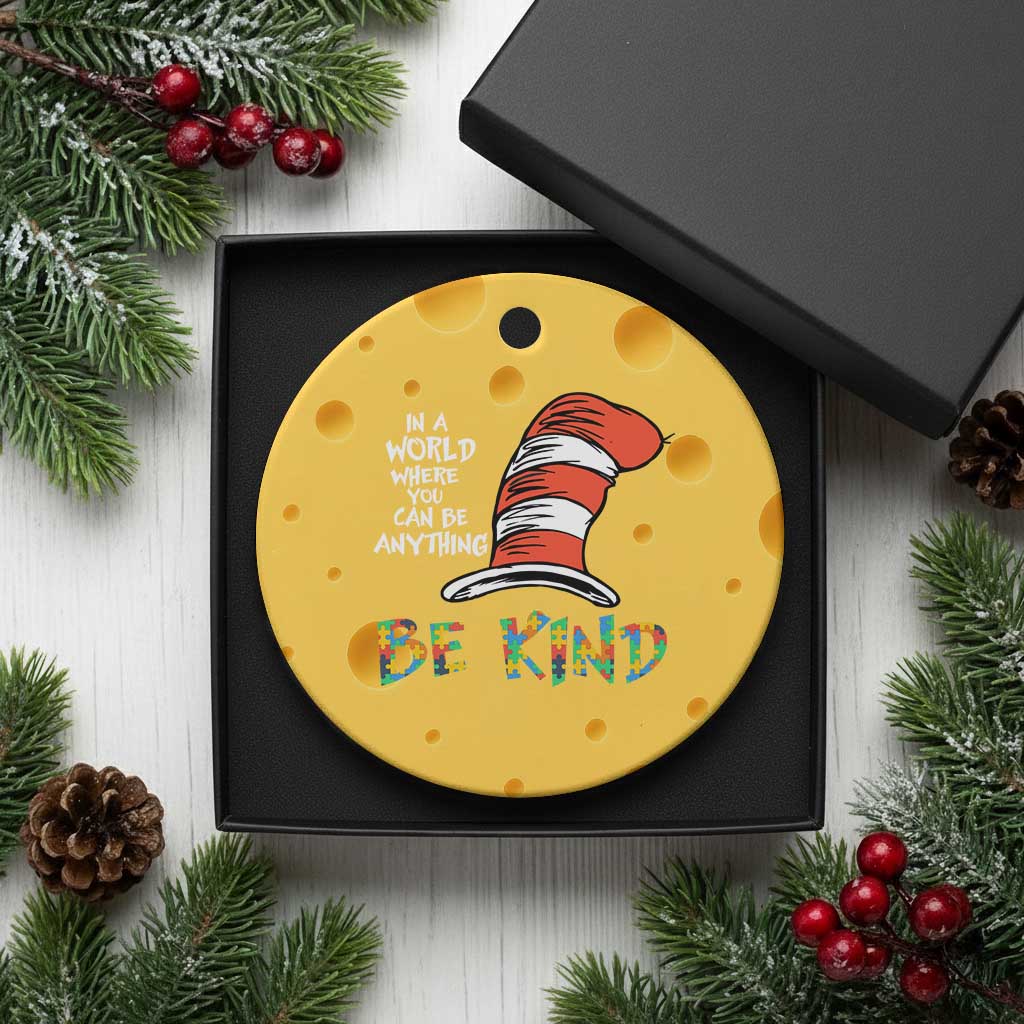 Autism Awareness Ceramic Ornament Why Fit In When You Were Born To Stand Out Cat In Hat - Wonder Print Shop