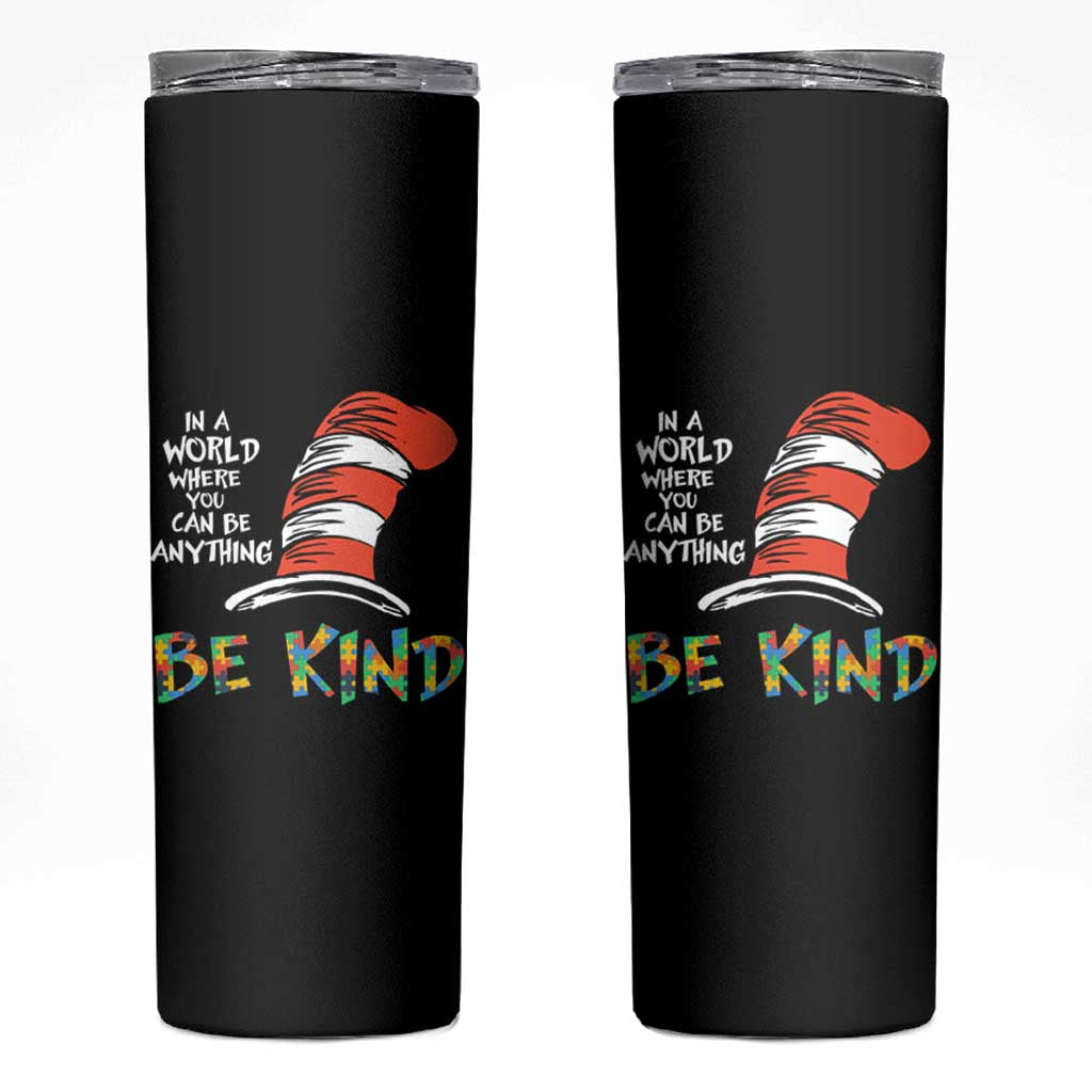 Autism Awareness Skinny Tumbler Why Fit In When You Were Born To Stand Out Cat In Hat