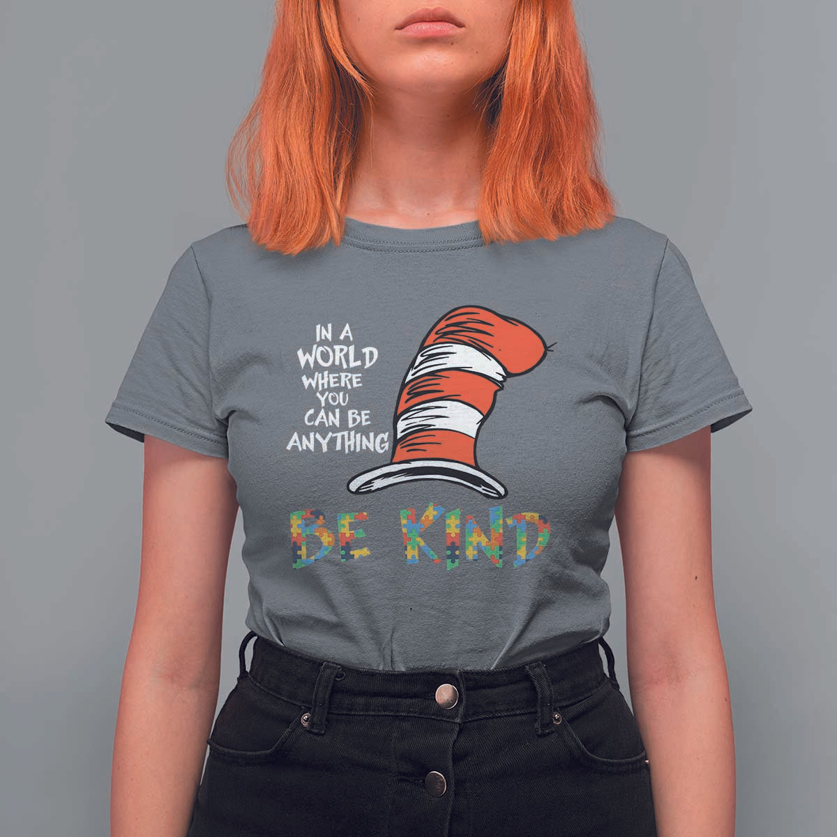 Autism Awareness T Shirt For Women Why Fit In When You Were Born To Stand Out Cat In Hat