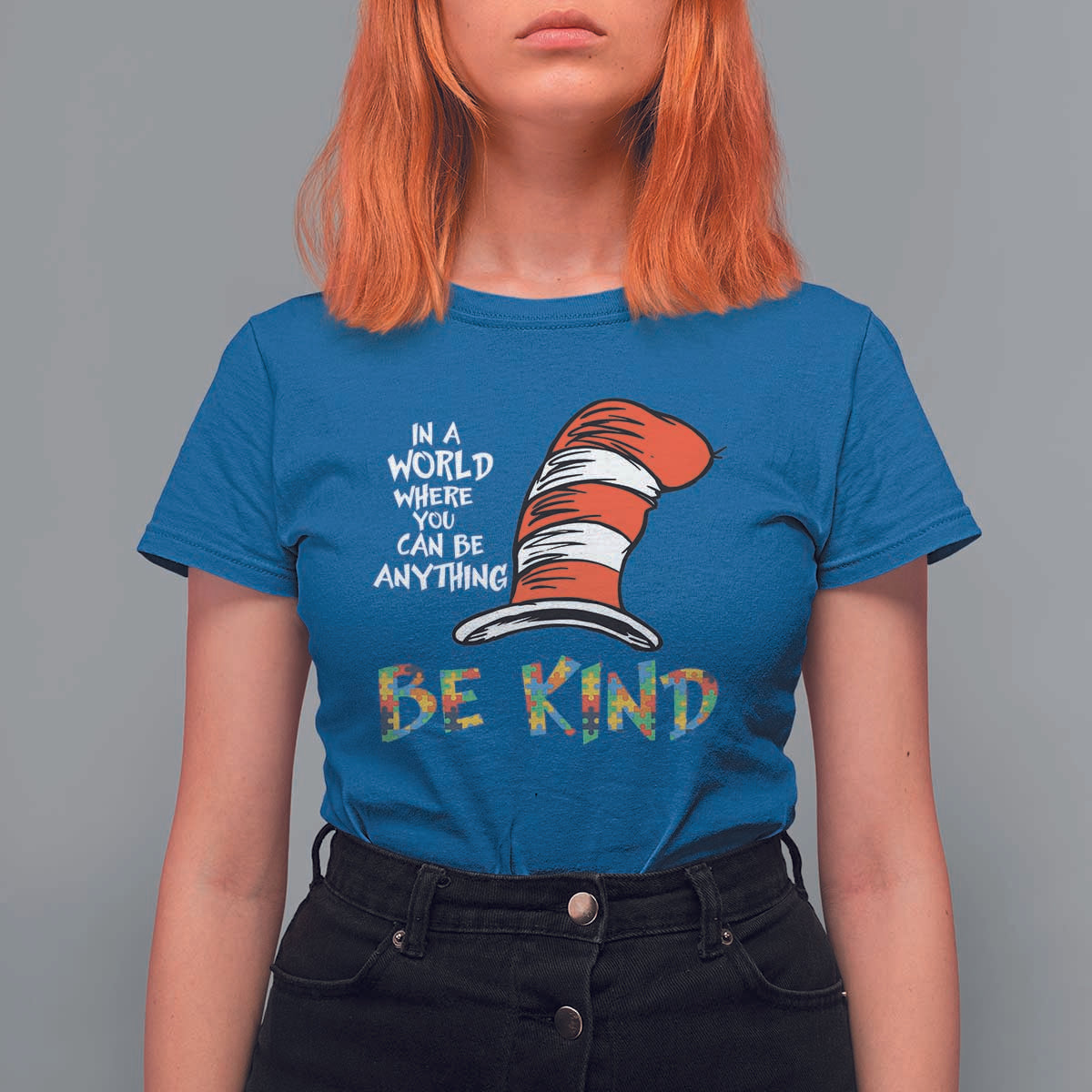 Autism Awareness T Shirt For Women Why Fit In When You Were Born To Stand Out Cat In Hat