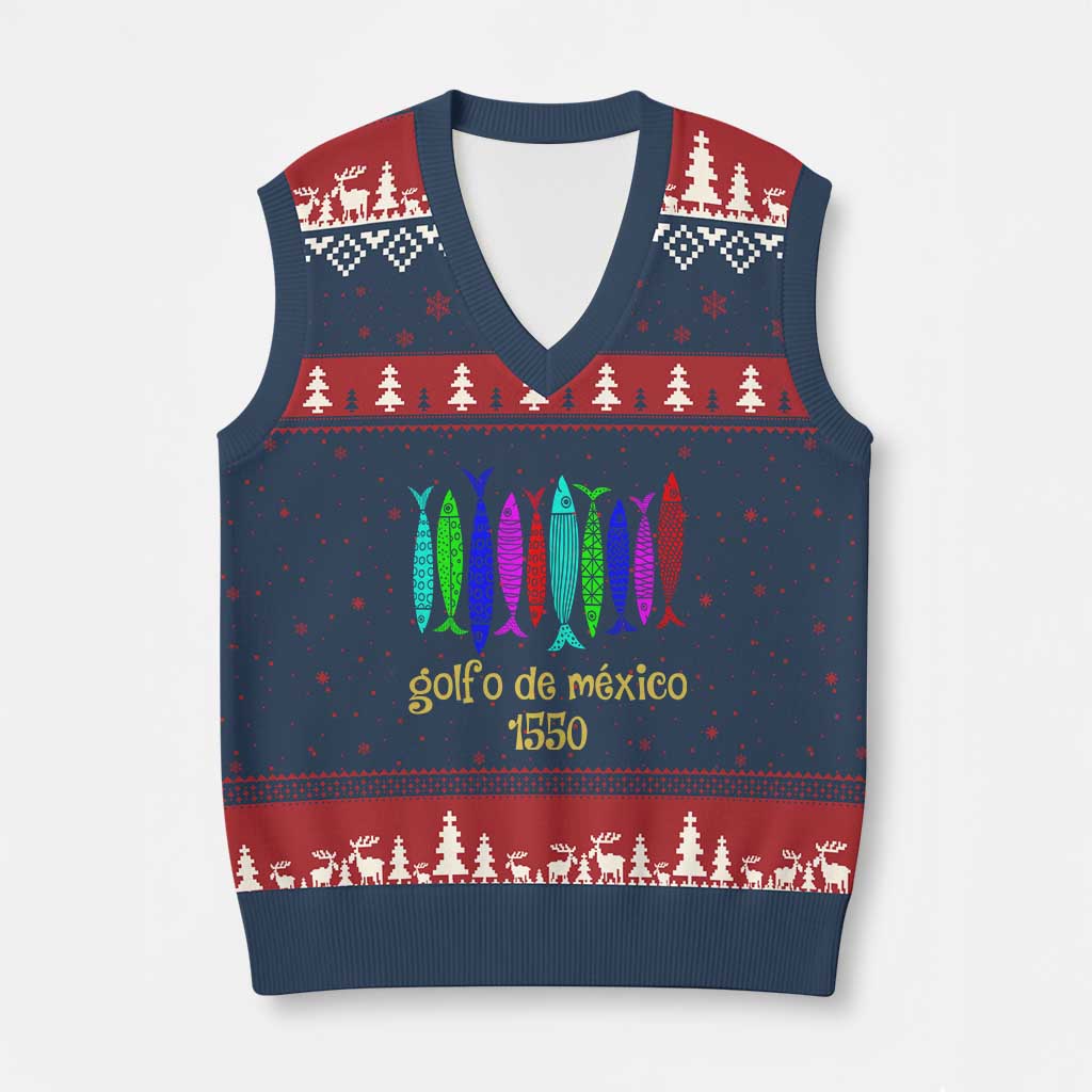 Gulf of Mexico V-Neck Knit Sweater Vest Golfo de México 1550 Retro Tuna - Wonder Print Shop