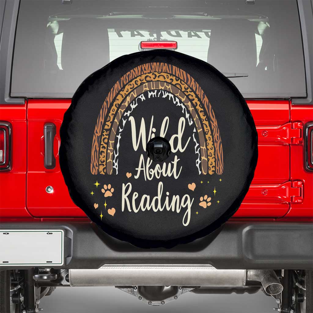 Wild About Reading Spare Tire Cover Teacher Student Back to School Retro Rainbow