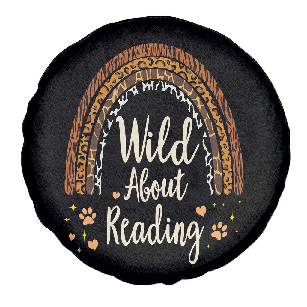 Wild About Reading Spare Tire Cover Teacher Student Back to School Retro Rainbow