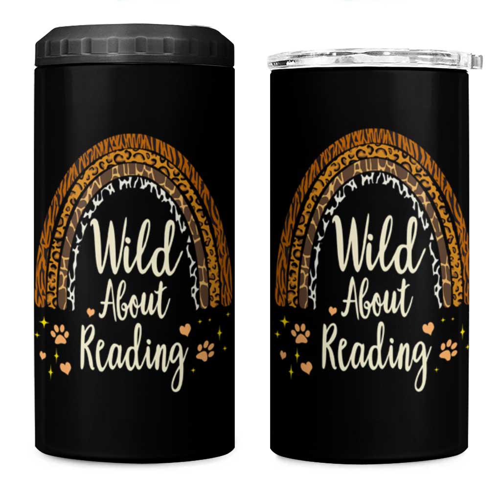 Wild About Reading 4 in 1 Can Cooler Tumbler Teacher Student Back to School Retro Rainbow