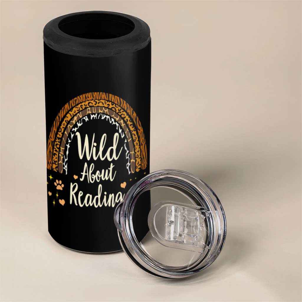 Wild About Reading 4 in 1 Can Cooler Tumbler Teacher Student Back to School Retro Rainbow