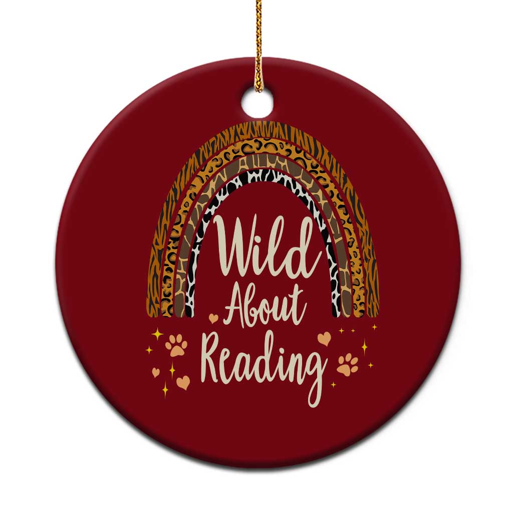 Wild About Reading Ceramic Ornament Teacher Student Back to School Retro Rainbow - Wonder Print Shop