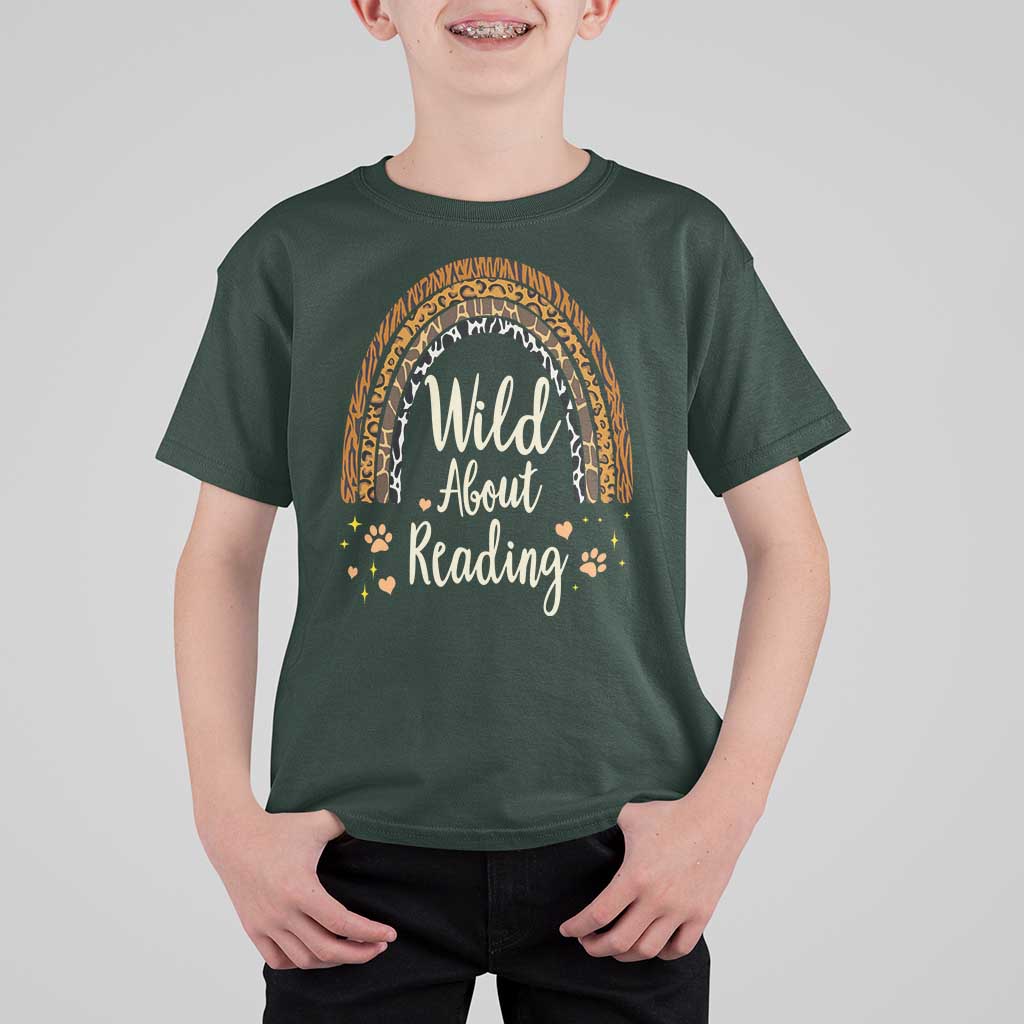 Wild About Reading T Shirt For Kid Teacher Student Back to School Retro Rainbow