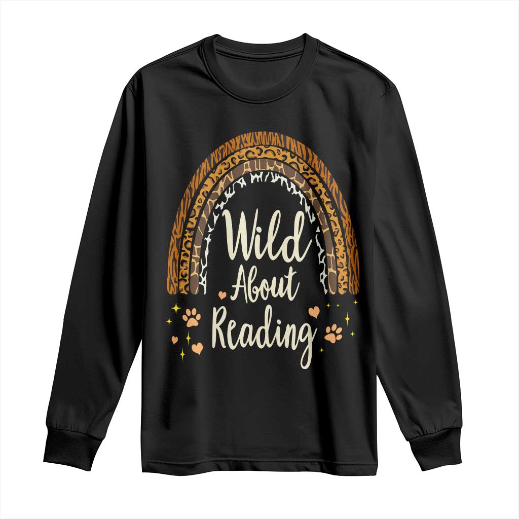 Wild About Reading Long Sleeve Shirt Teacher Student Back to School Retro Rainbow
