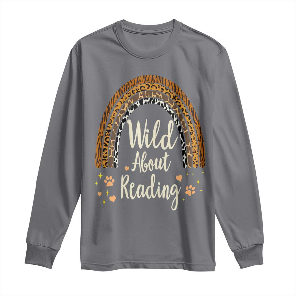 Wild About Reading Long Sleeve Shirt Teacher Student Back to School Retro Rainbow
