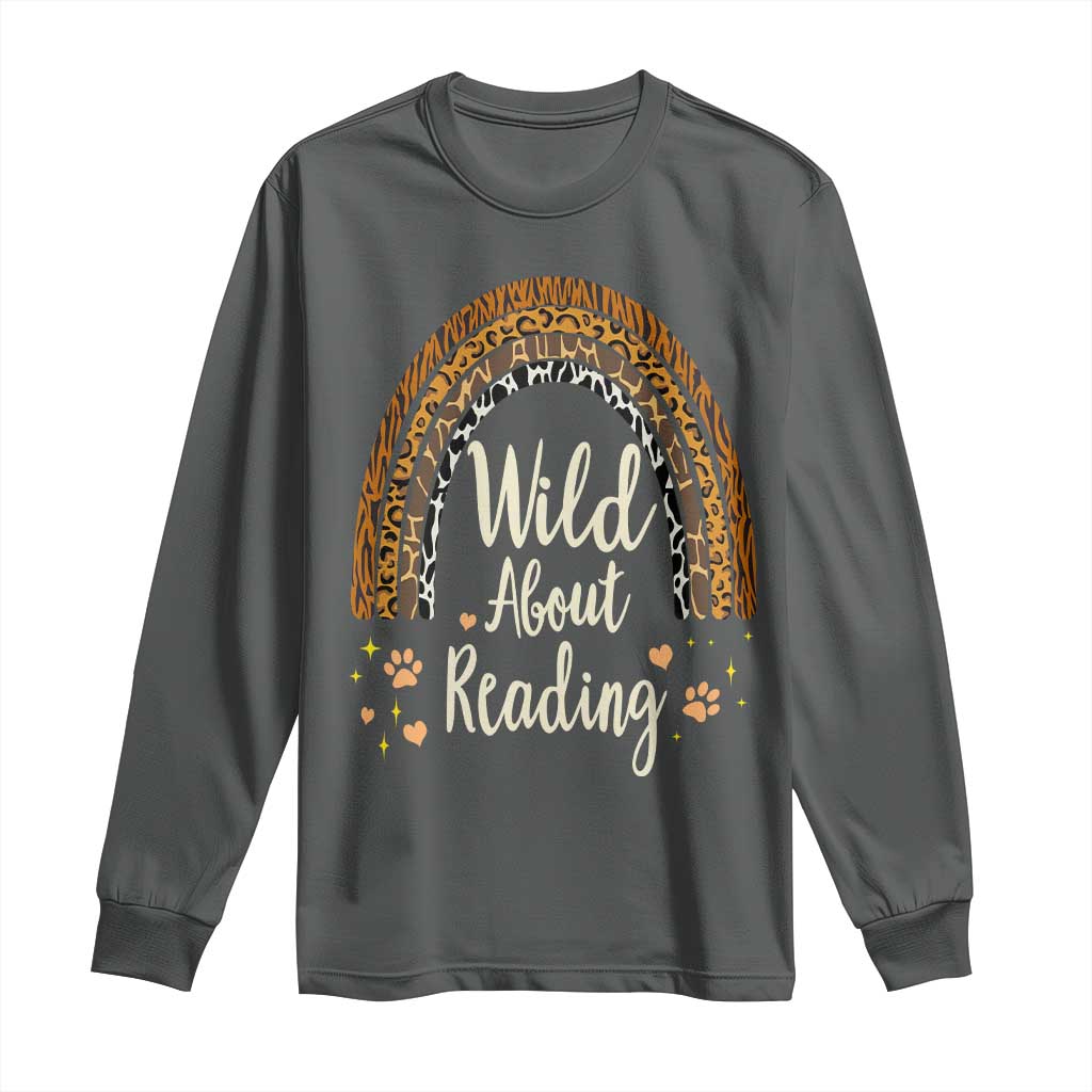 Wild About Reading Long Sleeve Shirt Teacher Student Back to School Retro Rainbow