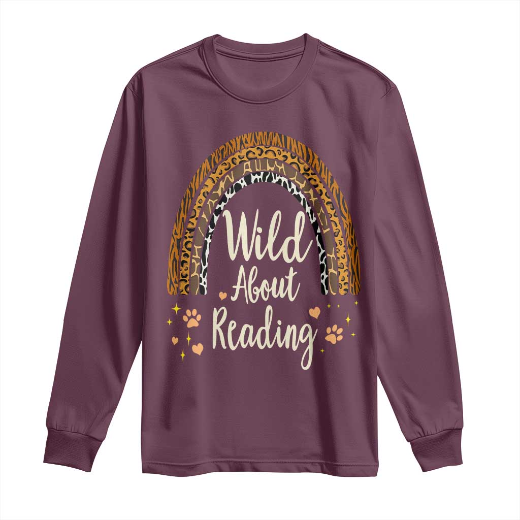Wild About Reading Long Sleeve Shirt Teacher Student Back to School Retro Rainbow