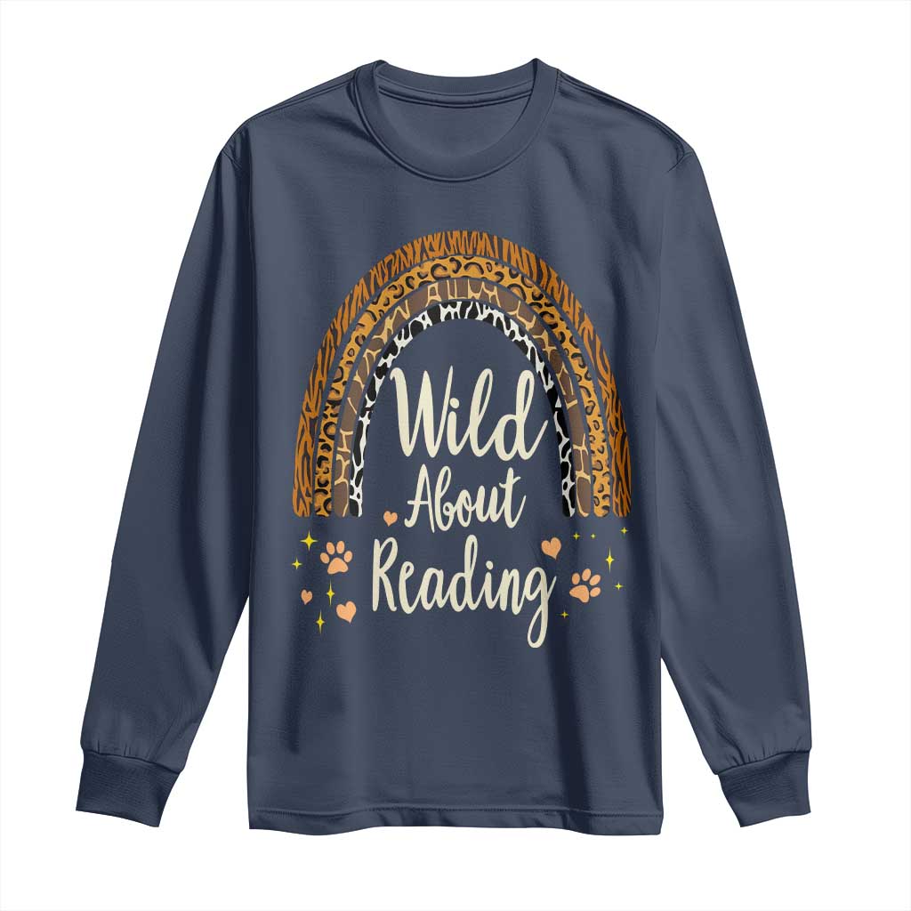 Wild About Reading Long Sleeve Shirt Teacher Student Back to School Retro Rainbow