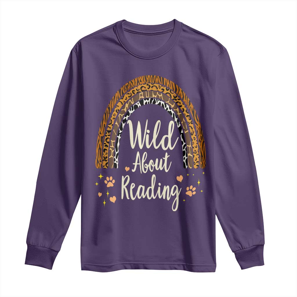 Wild About Reading Long Sleeve Shirt Teacher Student Back to School Retro Rainbow