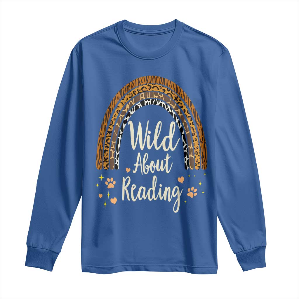 Wild About Reading Long Sleeve Shirt Teacher Student Back to School Retro Rainbow