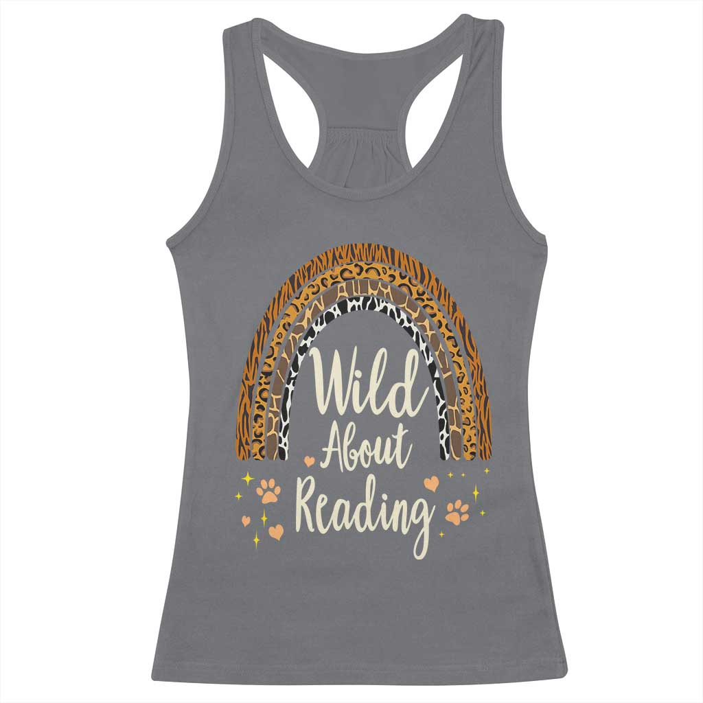 Wild About Reading Racerback Tank Top Teacher Student Back to School Retro Rainbow
