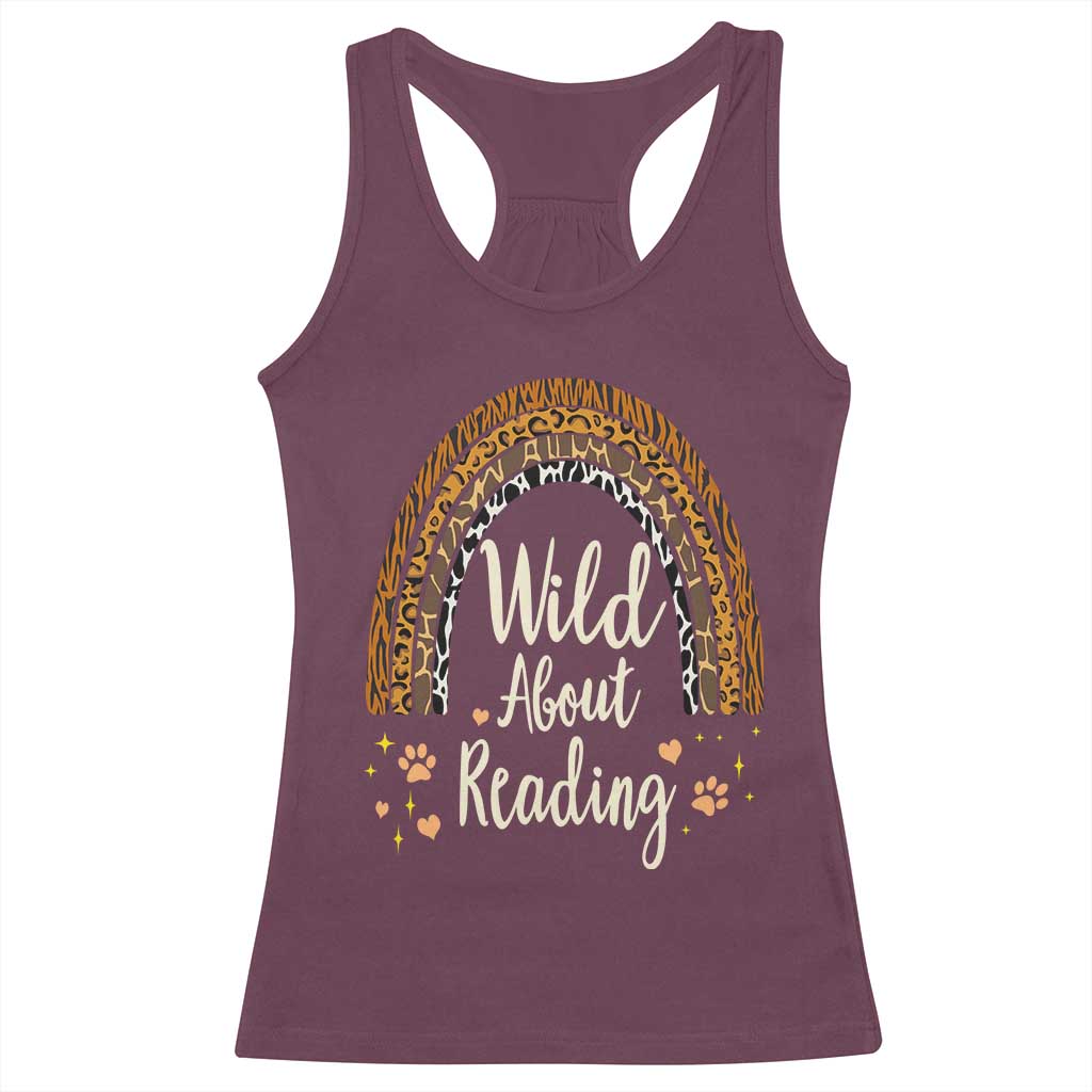 Wild About Reading Racerback Tank Top Teacher Student Back to School Retro Rainbow