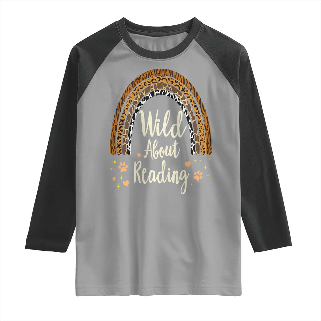 Wild About Reading Raglan Shirt Teacher Student Back to School Retro Rainbow