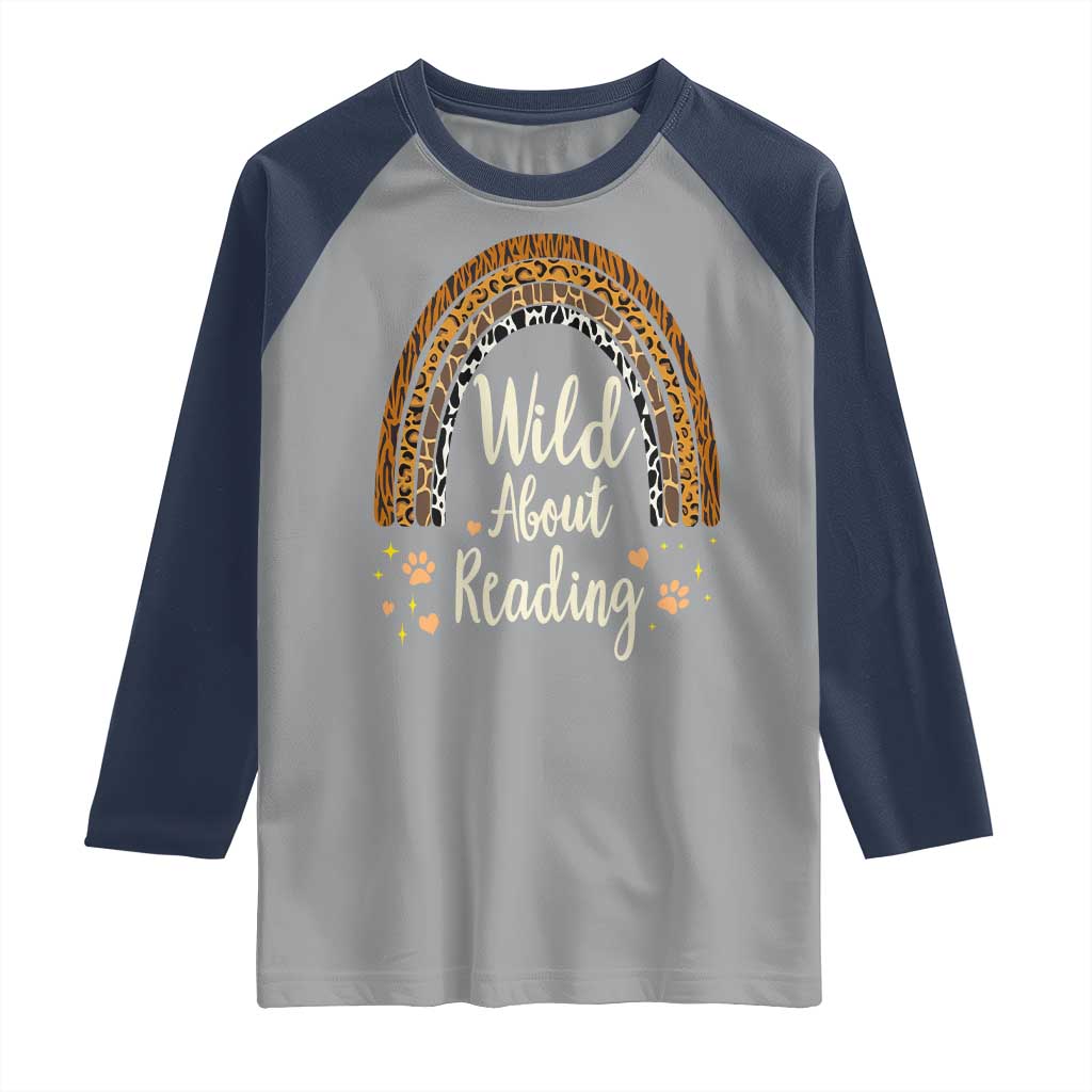 Wild About Reading Raglan Shirt Teacher Student Back to School Retro Rainbow
