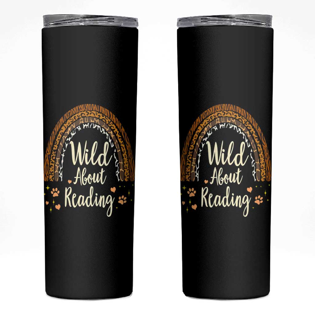 Wild About Reading Skinny Tumbler Teacher Student Back to School Retro Rainbow