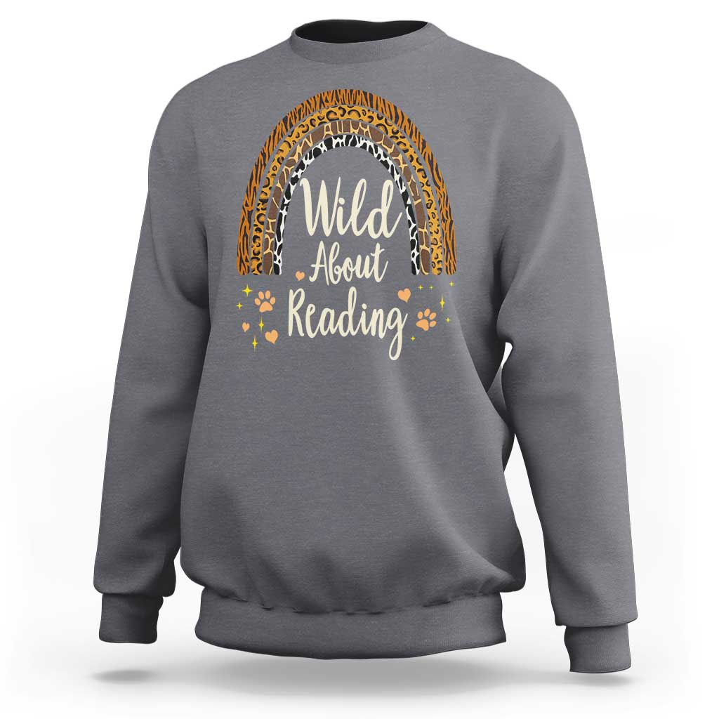 Wild About Reading Sweatshirt Teacher Student Back to School Retro Rainbow