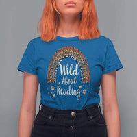 Wild About Reading T Shirt For Women Teacher Student Back to School Retro Rainbow